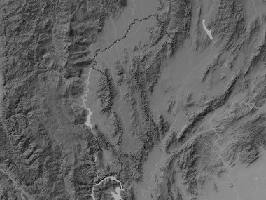 Lamphun, province of Thailand. Grayscale elevation map with lakes and rivers