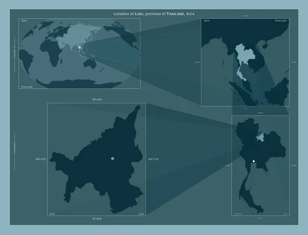 Loei Province Thailand Diagram Showing Location Region Larger Scale Maps — стоковое фото