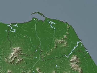 Pattani, province of Thailand. Elevation map colored in wiki style with lakes and rivers