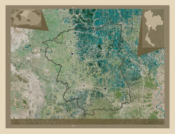 Nakhon Pathom Prowincja Tajlandii Mapa Satelity Wysokiej Rozdzielczości Lokalizacje Dużych — Zdjęcie stockowe