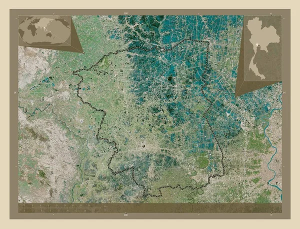タイ王国のナコンパトム県 高解像度衛星地図 コーナー補助位置図 — ストック写真