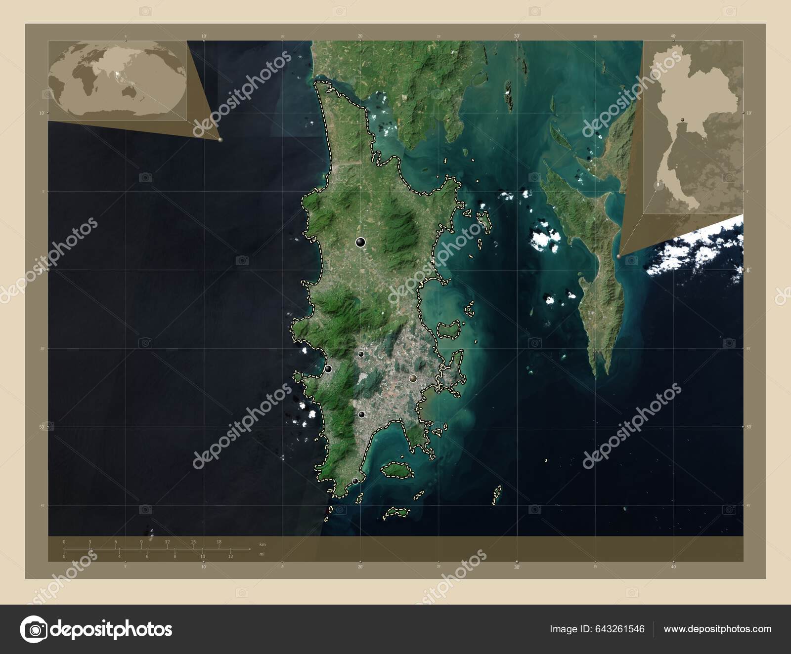 Phuket Province Thailand High Resolution Satellite Map Locations.