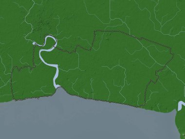 Samut Prakan, province of Thailand. Elevation map colored in wiki style with lakes and rivers