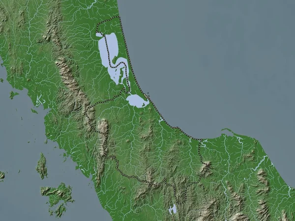 Songkhla Province Thailand Elevation Map Colored Wiki Style Lakes Rivers — Stock Photo, Image