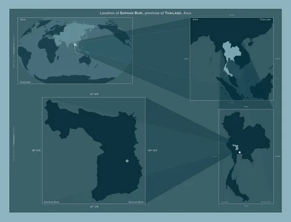Suphan Buri Thajsko Diagram Znázorňující Umístění Oblasti Větších Mapách Složení — Stock fotografie