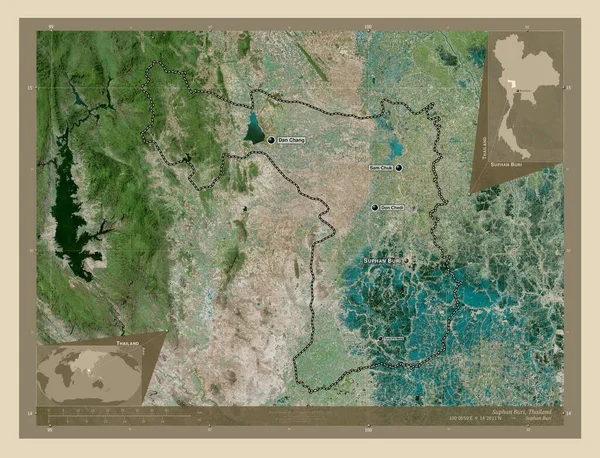 Suphan Buri Provincia Della Thailandia Mappa Satellitare Alta Risoluzione Località — Foto Stock