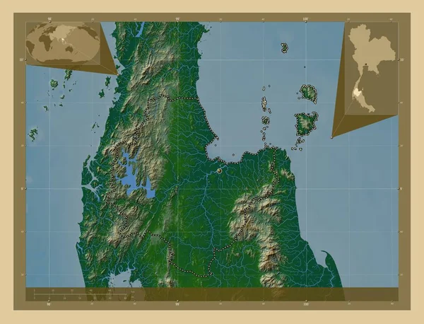Сурат Тани Провинция Таиланд Цветная Карта Высоты Озерами Реками Вспомогательные — стоковое фото