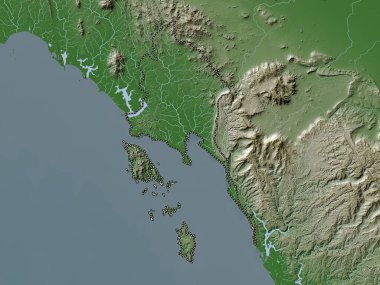 Trat, province of Thailand. Elevation map colored in wiki style with lakes and rivers