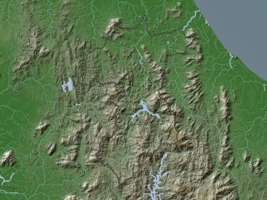 Yala, province of Thailand. Elevation map colored in wiki style with lakes and rivers