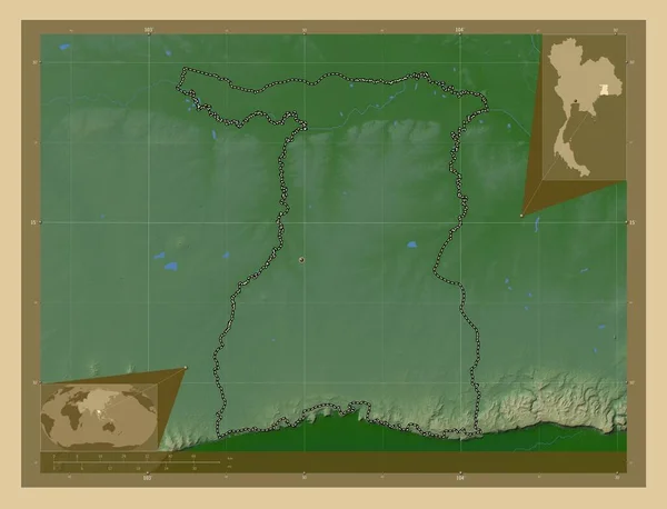 Сурин Провинция Таиланд Цветная Карта Высоты Озерами Реками Вспомогательные Карты — стоковое фото