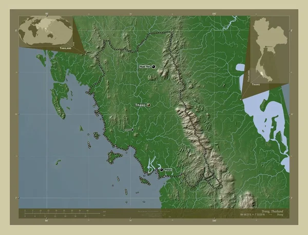 Trang Province Thailand Elevation Map Colored Wiki Style Lakes Rivers — Photo