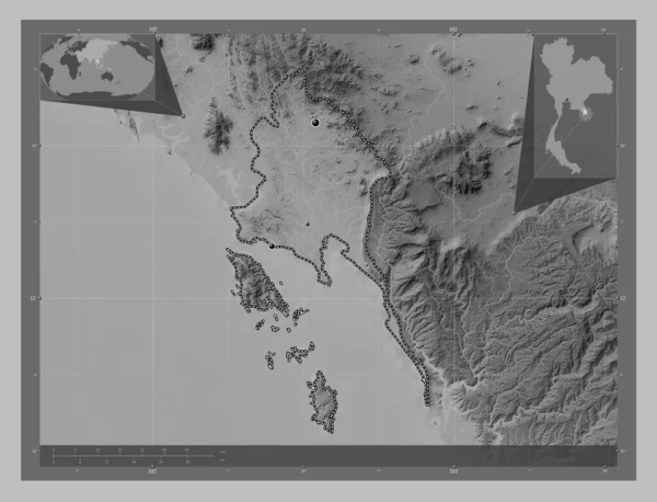 Trat Province Thailand Grayscale Elevation Map Lakes Rivers Locations Major — стоковое фото