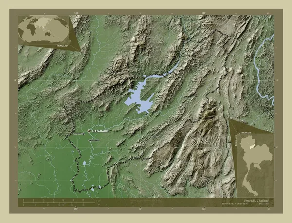 Uttaradit Province Thailand Elevation Map Colored Wiki Style Lakes Rivers — Stock Fotó
