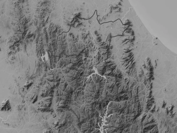 Γιάλα Επαρχία Της Ταϊλάνδης Υψόμετρο Γκρι Χάρτη Λίμνες Και Ποτάμια — Φωτογραφία Αρχείου