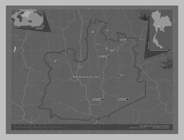 Пхра Накхон Аюттхая Провинция Таиланд Карта Высот Оттенках Серого Озерами — стоковое фото