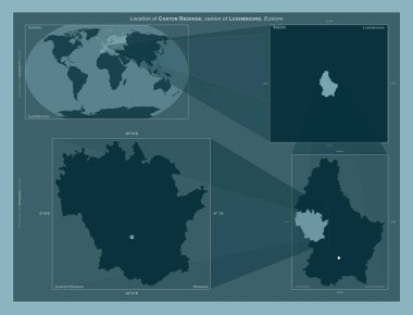 Canton Redange, Lüksemburg kantonu. Büyük ölçekli haritalarda bölgenin yerini gösteren diyagram. Katı bir arkaplan üzerinde vektör çerçevelerinin ve PNG şekillerinin bileşimi