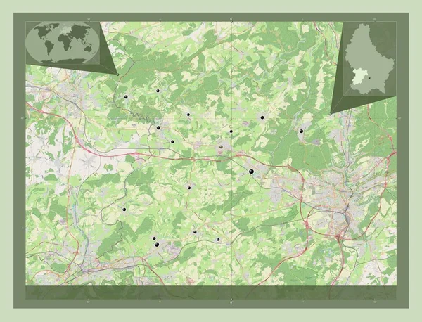 Cantone Capellen Canton Lussemburgo Mappa Stradale Aperta Località Delle Principali — Foto Stock