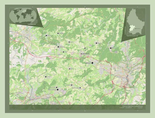 Cantone Capellen Canton Lussemburgo Mappa Stradale Aperta Località Nomi Delle — Foto Stock