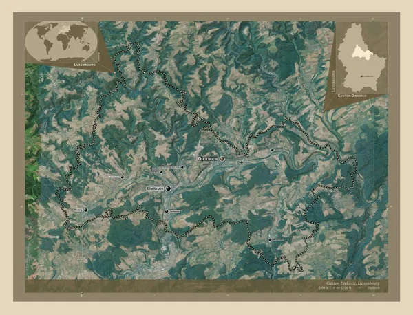 Καντόν Ντίκερτς Καντόνι Του Λουξεμβούργου Υψηλής Ανάλυσης Δορυφορικός Χάρτης Τοποθεσίες — Φωτογραφία Αρχείου