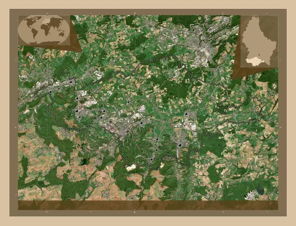 カントン エッシュ シュル アルゼット ルクセンブルクの州 低解像度衛星地図 地域の主要都市の場所 コーナー補助位置図 — ストック写真