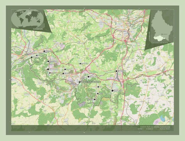 Canton Esch Sur Alzette Cantone Lussemburgo Mappa Stradale Aperta Località — Foto Stock