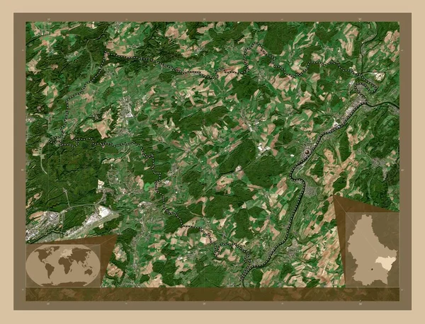 カントンGreivemacher ルクセンブルクのカントン 低解像度衛星地図 コーナー補助位置図 — ストック写真