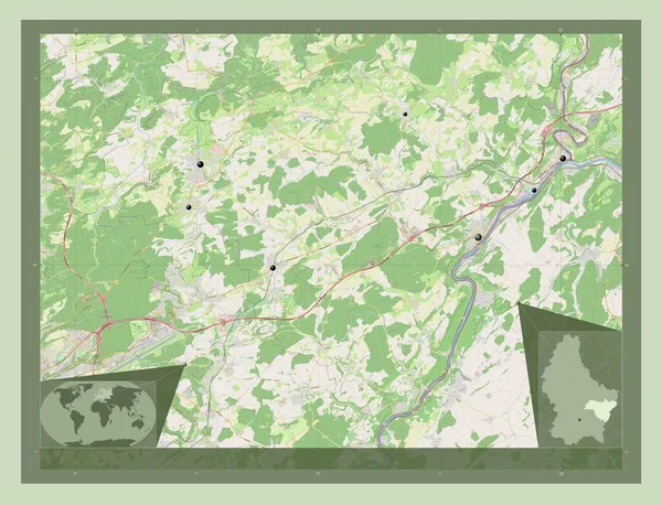 Kanton Greivemaacher Kanton Luksemburga Otwórz Mapę Ulic Lokalizacje Dużych Miast — Zdjęcie stockowe