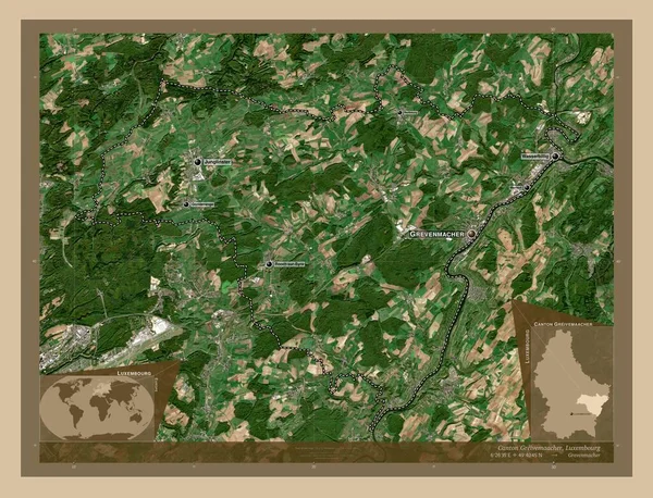 Kanton Greivemaacher Kanton Luksemburga Niska Rozdzielczość Satelity Lokalizacje Nazwy Głównych — Zdjęcie stockowe