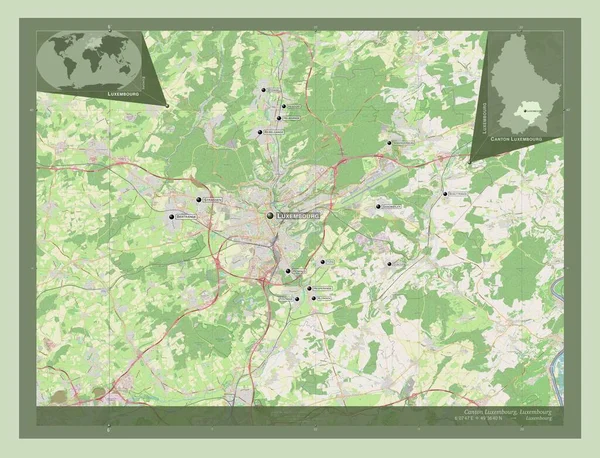 Kanton Luxemburg Kanton Luxemburg Open Plattegrond Locaties Namen Van Grote — Stockfoto