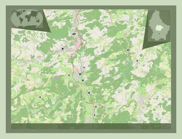 Canton Mersch Cantone Lussemburgo Mappa Stradale Aperta Località Delle Principali — Foto Stock