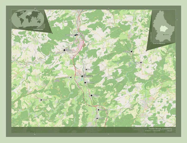 Καντόν Μερς Καντόνι Του Λουξεμβούργου Χάρτης Του Δρόμου Τοποθεσίες Και — Φωτογραφία Αρχείου