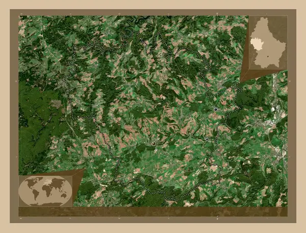 カントン レッジ ルクセンブルクの州 低解像度衛星地図 地域の主要都市の場所 コーナー補助位置図 — ストック写真