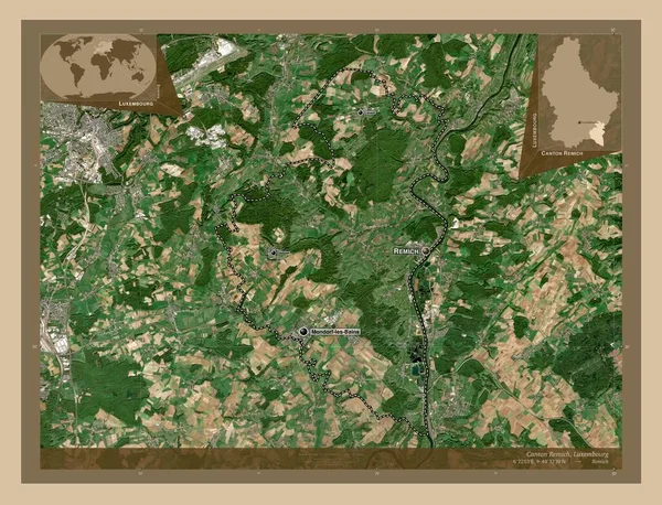 Cantón Remich Cantón Luxemburgo Mapa Satelital Baja Resolución Ubicaciones Nombres —  Fotos de Stock