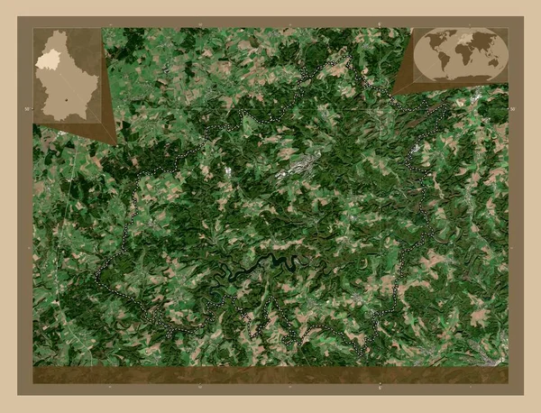 坎顿威尔兹 卢森堡州 低分辨率卫星地图 该区域主要城市的所在地点 角辅助位置图 — 图库照片