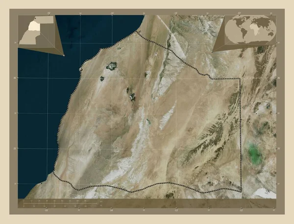 Boujdour Provincie Westelijke Sahara Satellietkaart Met Hoge Resolutie Hulplocatiekaarten Hoek — Stockfoto