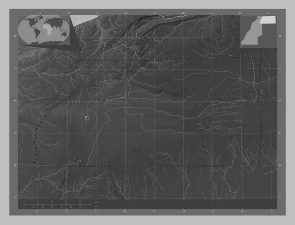 Semara Провінція Західної Сахари Граймасштабна Мапа Висот Озерами Річками Розташування — стокове фото