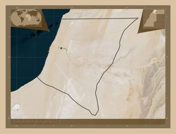 西サハラの州のLaayoune Sakia Hamra 低解像度衛星地図 コーナー補助位置図 — ストック写真