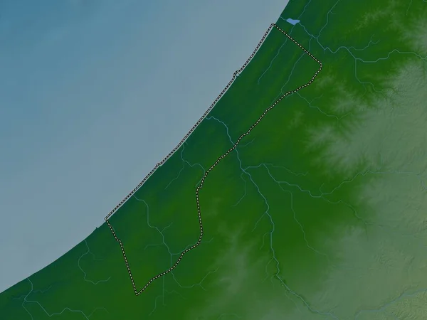Franja Gaza Región Palestina Mapa Elevación Colores Con Lagos Ríos — Foto de Stock