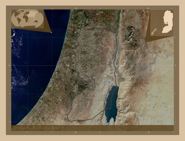 Cisjordânia Região Palestina Mapa Satélite Baixa Resolução Mapa Localização Auxiliar — Fotografia de Stock