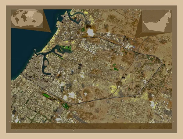 Ajman 阿拉伯联合酋长国酋长国 低分辨率卫星地图 角辅助位置图 — 图库照片