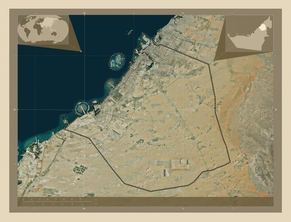 アラブ首長国連邦の首長国 高解像度衛星地図 コーナー補助位置図 — ストック写真