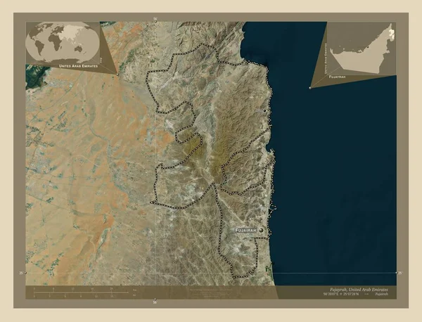 Fujayrah Emirat Zjednoczonych Emiratów Arabskich Mapa Satelity Wysokiej Rozdzielczości Lokalizacje — Zdjęcie stockowe