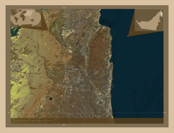 Fujayrah 阿拉伯联合酋长国酋长国 低分辨率卫星地图 角辅助位置图 — 图库照片
