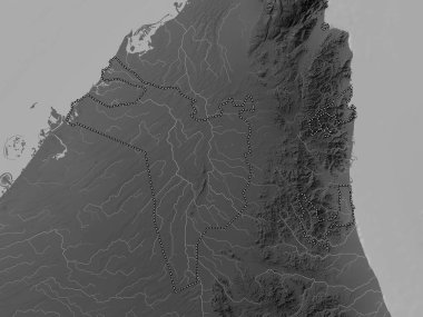 Şeriat, Birleşik Arap Emirlikleri Emirliği. Gölleri ve nehirleri olan gri tonlama yükseklik haritası