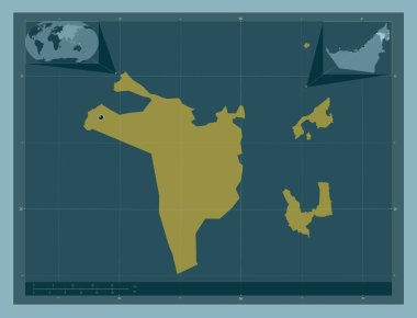 Şeriat, Birleşik Arap Emirlikleri Emirliği. Katı renk şekli. Köşedeki yedek konum haritaları