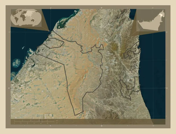 シャルジャ アラブ首長国連邦の首長国 高解像度衛星地図 コーナー補助位置図 — ストック写真