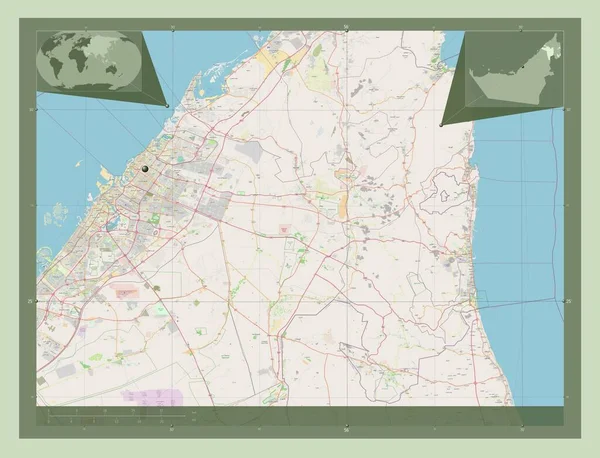 阿拉伯联合酋长国的酋长国 开放街道地图 角辅助位置图 — 图库照片