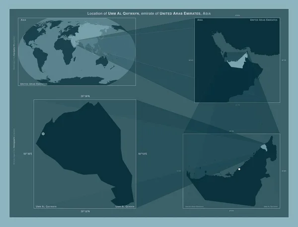 Qaywayn Emirat Zjednoczonych Emiratów Arabskich Schemat Przedstawiający Położenie Regionu Mapach — Zdjęcie stockowe