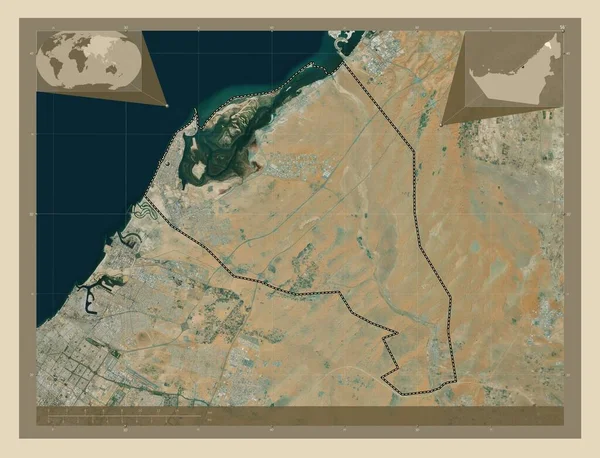 Umm Qaywayn 阿拉伯联合酋长国酋长国 高分辨率卫星地图 角辅助位置图 — 图库照片