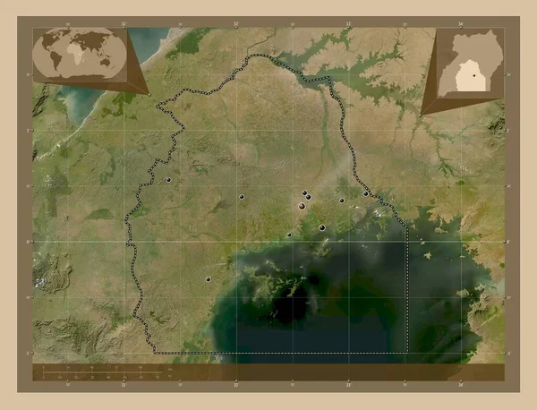 Central Região Uganda Mapa Satélite Baixa Resolução Locais Das Principais — Fotografia de Stock